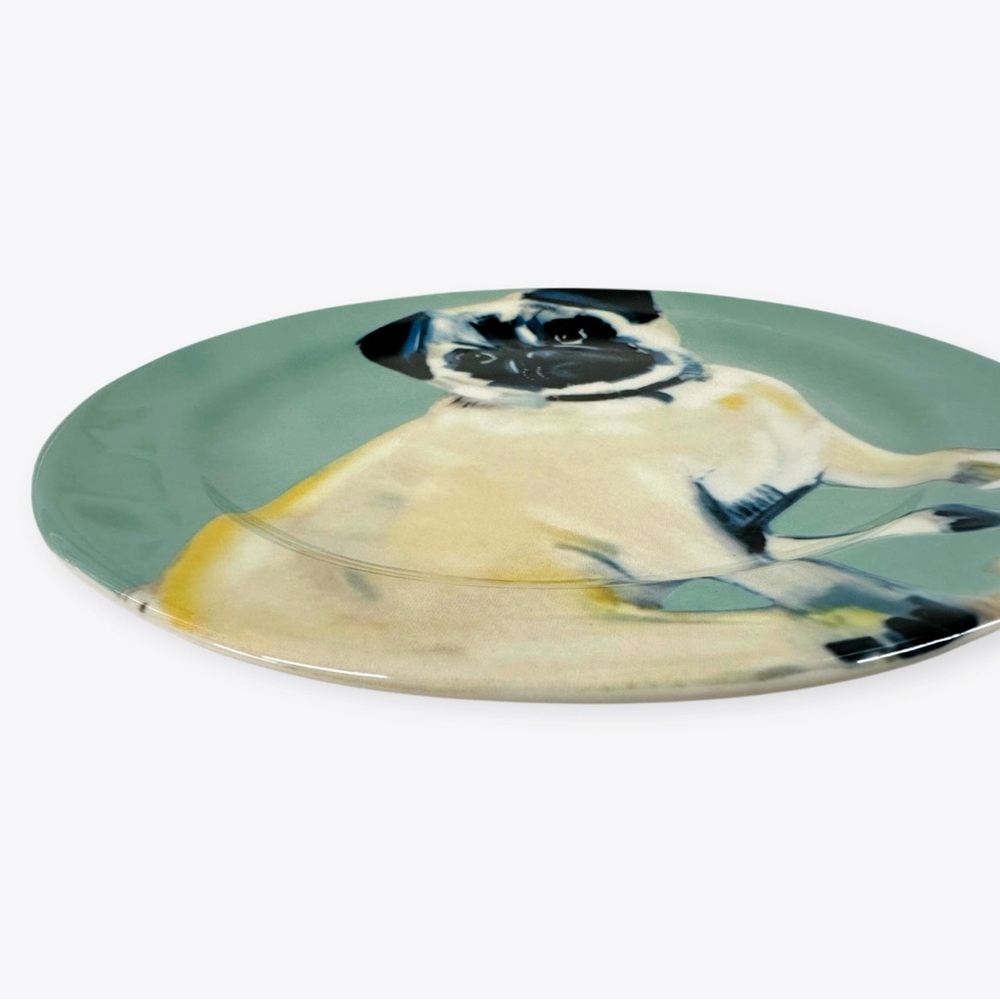 Sally Muir Anthropologie Pug Dog-A-Day Dessert Plate Green England - Picture 7 of 7
